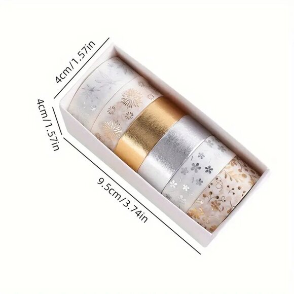 6pc Silver & Gold Festive Washi Tape Box Set - New in Box! - Picture 7 of 7